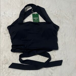 HALARA Black Wrap Halter Crop Top